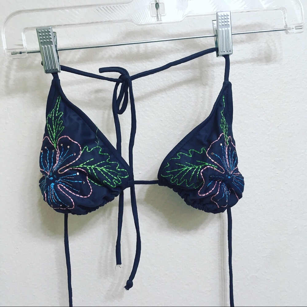 Swim bikini string tie top navy flower